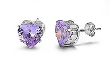 Sterling Silver Heart Earrings Lavender CZ Studs Love Nickel Free Fine 925 Italy