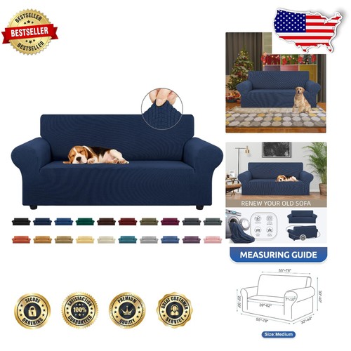 Navy Blue Elastic Loveseat Slipcover, Protects from Kids & Pets, 55-79in