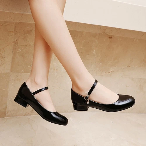 Womens Mary Janes Shoes Patent Leather Sweet Ankle Buckle Round Toe Casual Pump - Picture 1 of 15