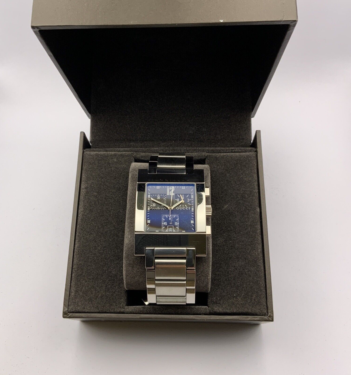 Near MINT GUCCI 7700 Chrono Chronograph Black Dial Quartz Midsize