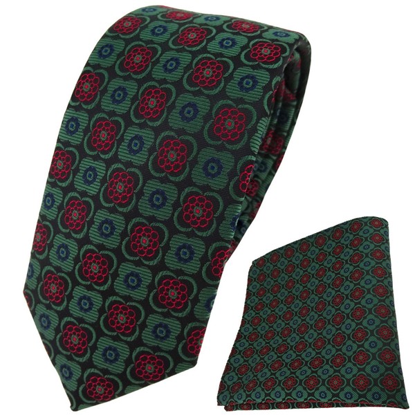 Schmale Tigertie Krawatte + Einstecktuch GrüN Weinrot Schwarz Marine Gemustert-image