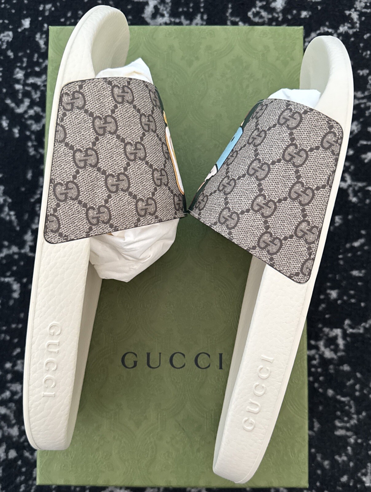 Gucci BUNNY TOAST H20 Animal Web Slides Monogram Sandals G 12 US 12.5 image 7