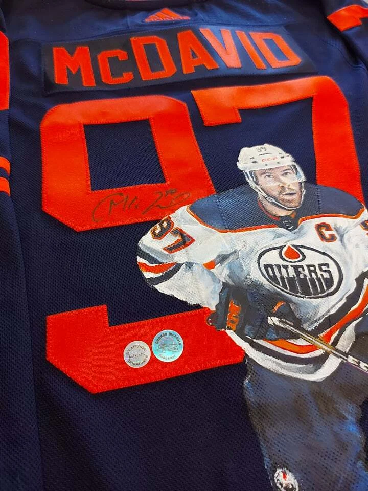 Connor MCDAVID Signed Edmonton Oilers HAND PAINTED 1/1 Pro Adidas