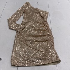 Shein Gold Sequin Side Ruched One Shoulder Mini Formal Dress Women’s Size XS