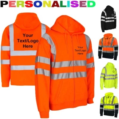 G5 APPAREL Personalised Hi Vis Visibility Safety Work Zip Hoodie | Print Your Text or Logo