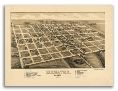 Hiawatha Kansas 1879 Historic Panoramic Town Map - 18x24