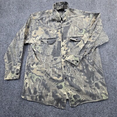 Vintage Jerzees Outdoors Mens Large Mossy Oak Break-Up Camo ButtonDown Shirt USA
