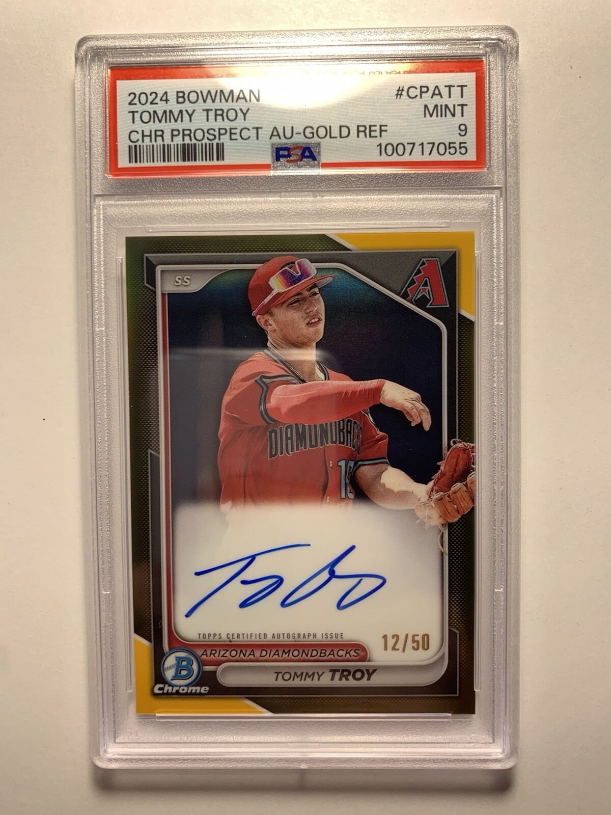 2024 Bowman Baseball TOMMY TROY Chrome Gold Auto /50 PSA 9 DBACKS #CPA-TT MINT