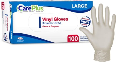Care Plus Disposable Vinyl Gloves Large Size | Heavy Duty | Non Large, White 