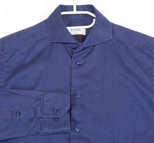 Eton Slim Cambridge Navy Blue Formal Dress Shirt Men's Size 40 or 15 3/4