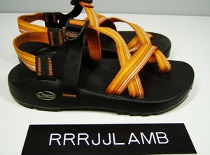 orange and white chacos