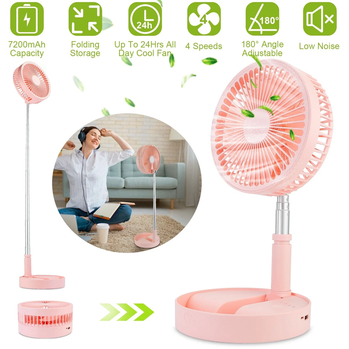 Portable Foldable Table Fan USB Rechargeable Pedestal Standing