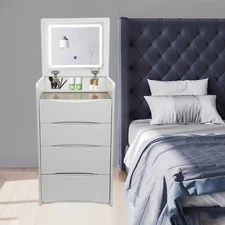 Vanity Desk with LED Flip Top Lighted Mirror Vanity Desk with Makeup Stool Grey