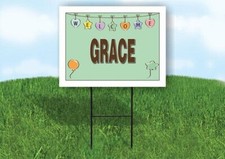 GRACE WELCOME BABY GREEN 18 in x 24 in Yard Sign Road Sign with Stand