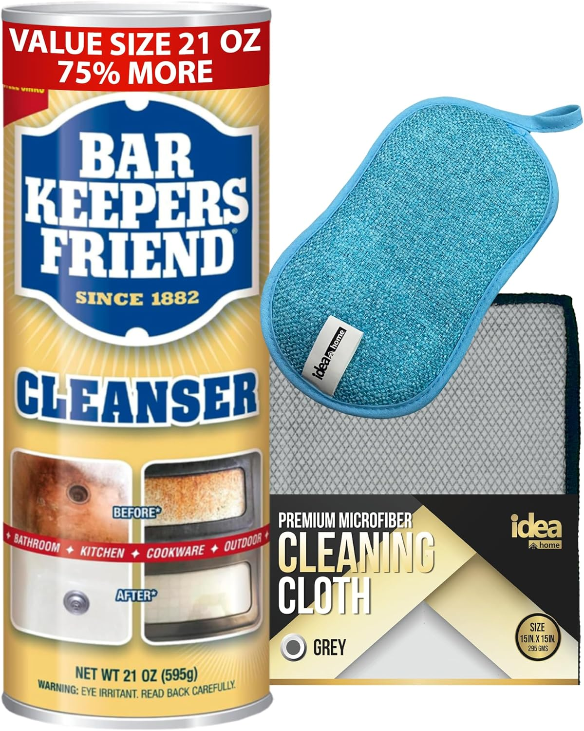 Cleanser and Polish Powder 21 Oz (1 Pack) with Microfiber Cloth and Sponge-image