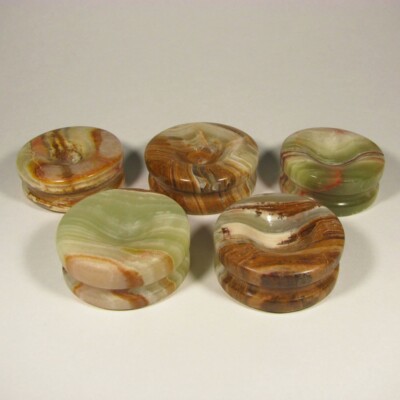(5) 2'' Carved BANDED ONYX STANDS for Spheres, Eggs, Balls, Globes, Shells, Etc.