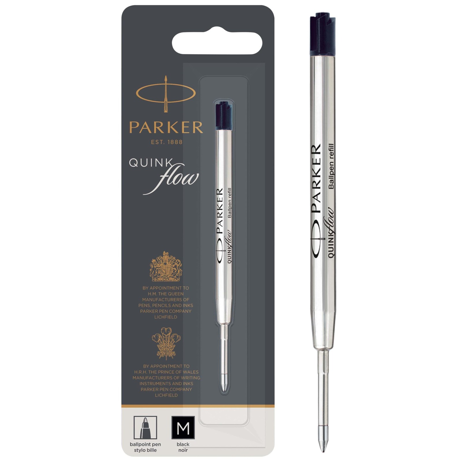 Parker Quinkflow Ballpoint Pen Ink Refill, Medium Tip, Black 1 Count,