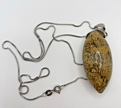 Hellbrauner & dunkelbrauner Ader Jaspis Stein Anhänger an einer 19,5 zarten 925er Box Gliederkette