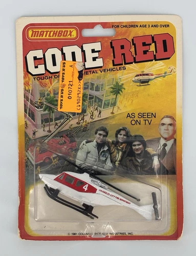 Lesney Matchbox 1981 Vintage Code Red Helicopter LAFD 01-02-92 Carded NOS