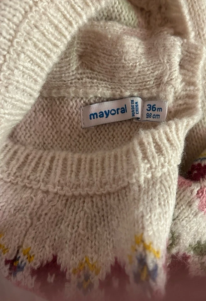 MAYORAL BEBÉ BEIGE FLORAL JACQUARD SUÉTER 36 MESES DOBLADILLO ACANALADO PRECIOSO Foto 4 de 4