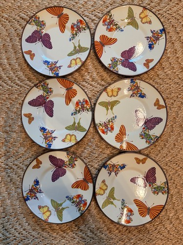 MACKENZIE-CHILDS | Butterfly Garden Enamel Saucer 6” - Set Of 6