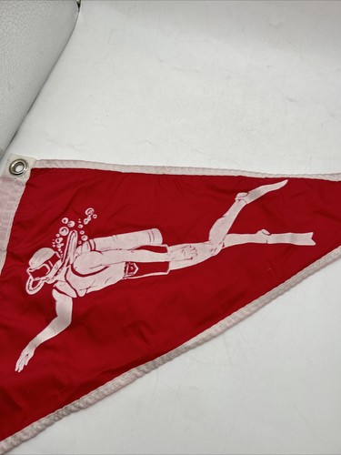 Vintage Taylor Co. Red Scuba Diver Boat Marine Nylon Pennant Flag 9x17” - Picture 2 of 8