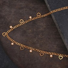 Gold Heart Charm Necklace  Dainty Heart Chain Necklace with CZ Accents  Minima