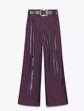 ZARA Woman High-Waist Satin Wide Leg Belted Pants Eggplant Purple L NWT 1478/278