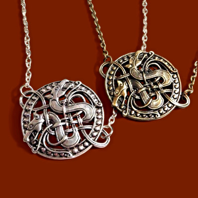 Norse Dragon Celtic Knot circle off-kilter amulet pendant necklace viking new L5