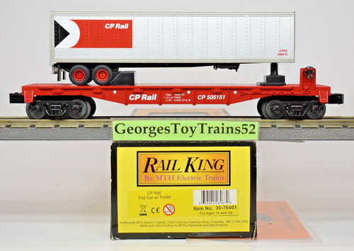 MTH RAILKING 3-RL O #505151 CP Canadian Pacific vagón plano con remolque 30-76401 nuevo en caja | Condition: New