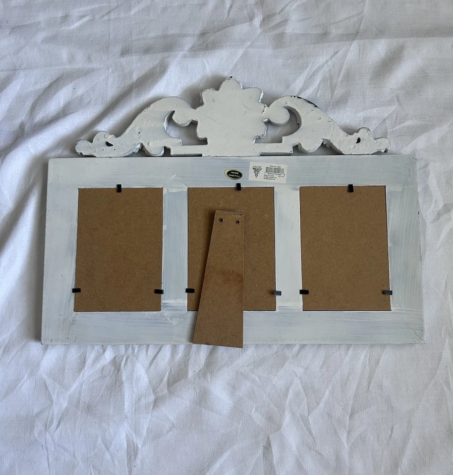 Moldura tripla chique gasto 2002 pintada à mão ornamentada parte superior de pergaminho desgastada - Imagem 4 de 4