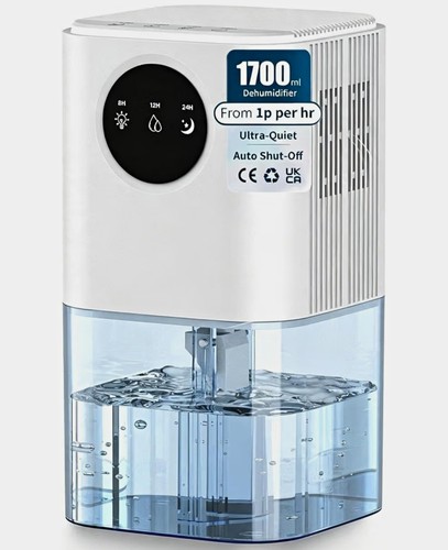 Dehumidifier 1700ml Tank 24hr Timer Auto Shut-Off LED Night Light 230V