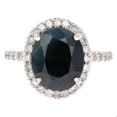 Halo-Ring 4,65 Karat Saphir Diamant 14 Karat Weißgold