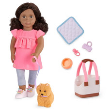 Our Generation Ayanna  Goldie 18'' Doll  Pet Dog Plush Carrier Accessories Set