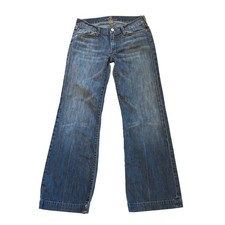7 For All Mankind Dojo Jeans Womens Size 31 Blue Wide Flare Leg 100 Cotton Boho