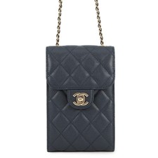 CHANEL Phone Case Matelass AP0249 Bag Pouch Navy