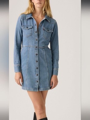 Levi's Medium Blue Denim Button-Front Shirt Mini Dress