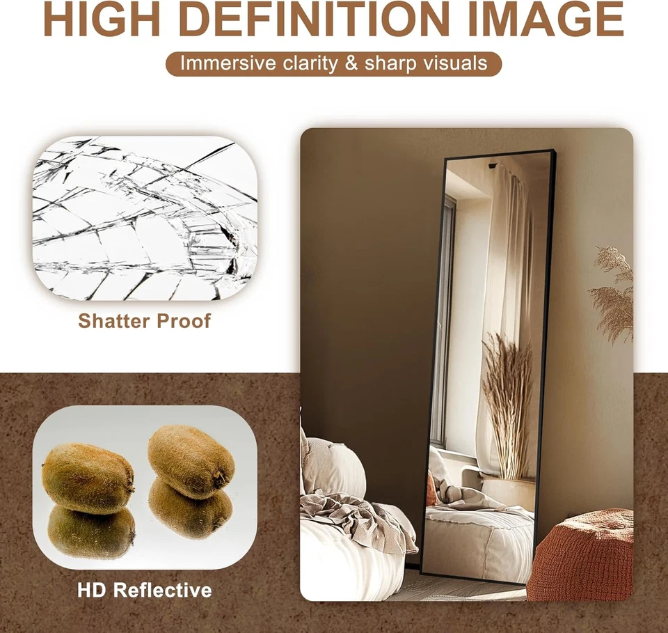 Полноразмерное стоячее зеркало прямоугольная алюминиевая рама отражающая небьющаяся  - Изображение 3 из 4