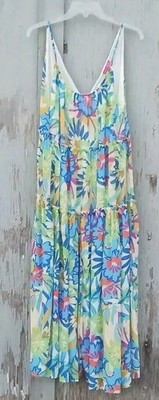 Eve Marie's Boutique Fyling Tomato Midi Dress L Blue White Green Orange 12 14