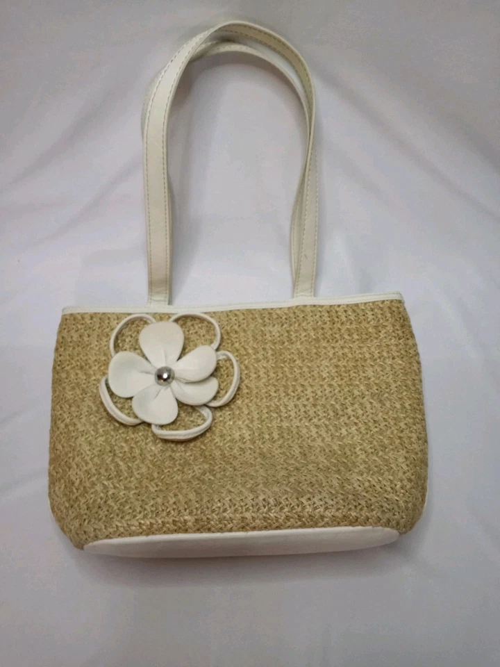 Bueno винтажная соломенная сумочка с кожаным цветком и ремнями наплечная сумка сумочка - Изображение 3 из 4