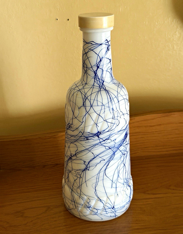 Vintage Hazel Atlas Blue Spaghetti String milk glass bottle
