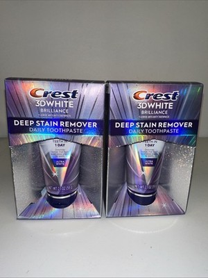 Lot Of 2 Crest 3D White Brilliance Deep Stain Remover Daily Toothpaste 2.1 oz