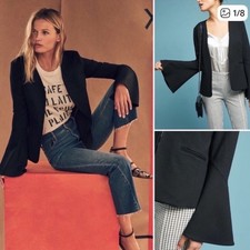 Anthropologie Cartonnier Women's Black Blazer Bell Sleeves Eye-Hook Closure XL