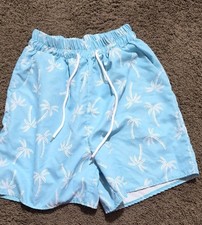 Mens Palm Tree Swimtrunks Size S Blue