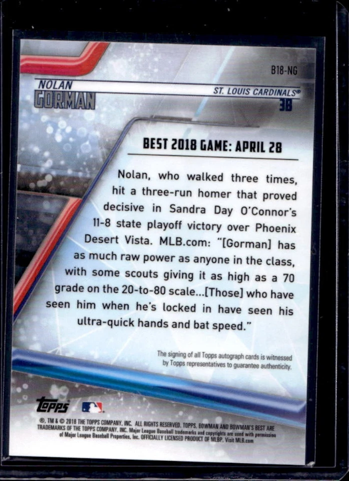 2018 Bowman's Best Nolan Gorman Auto #B18-NG Cardinals - Image 2 of 2