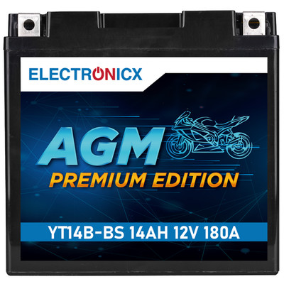 Electronicx AGM Motorradbatterie 12V 14Ah 51422 YT14B-4 GT14B-4 YT14B-BS AGM12-1