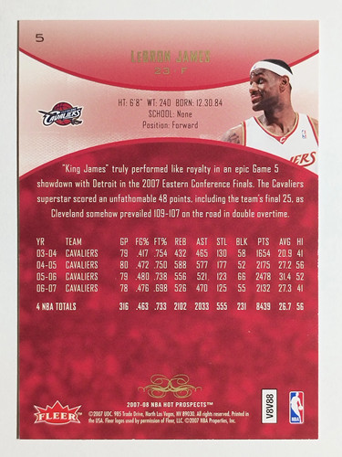 2007-08 Fleer Hot Prospects #5 LeBron James - Picture 2 of 2