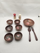 Vtg Childs Wooden 11 Peice Dish Set Made In Japan.