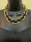 Necklace Enamel Black Lucite Cabochon Chunky Collar Goldtone Statement Fashion  — photo 2