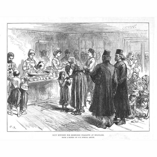 BELGRADE Soup Kitchen for Homeless Peasants - Antique Print 1876